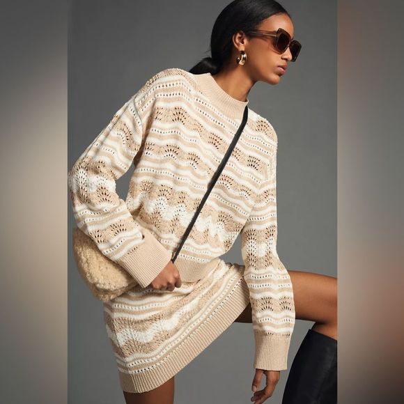Anthropologie Dresses & Skirts - Anthropologie Pointelle Sweater & Skirt Set Size Medium